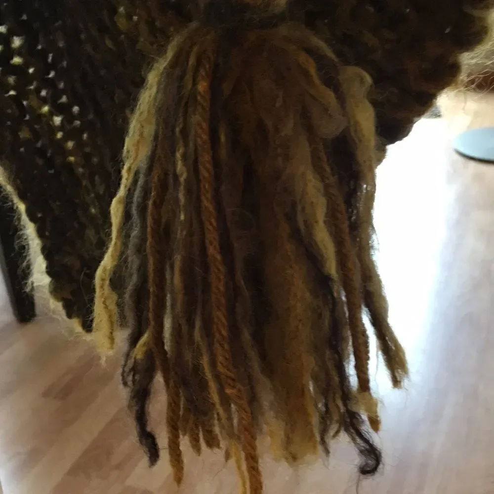HAND CRAFTED Art chunky knit. Cropped knit Shrug Wrap wool scarf Browns golds
